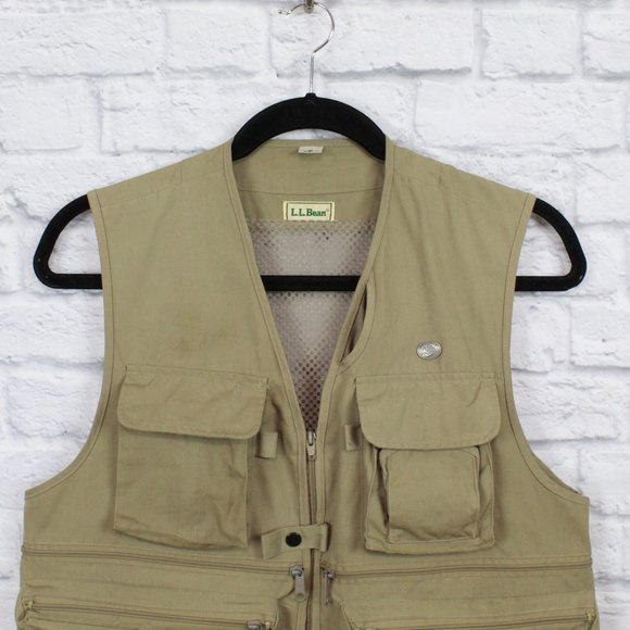 Vintage LL Bean Khaki Multi Pocket Fly Fishing Lined Vest Size M - Picture 3 of 8